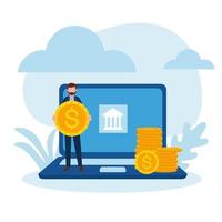 man avatar with laptop bank and coins vector design
