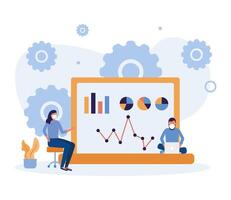 Woman and man with mask and infographic on laptop design vector