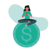 woman avatar with smartphone and coin vector design