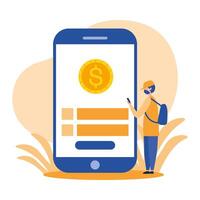 man avatar with mask smartphone and coin design vector
