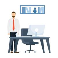 Man and desk with computer design vector
