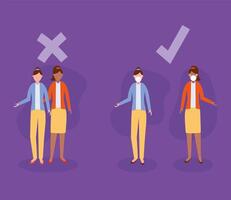 Office distancing between women with masks design vector