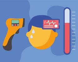 Sick man with fever and smartphone with heart pulse design vector