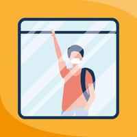 Man with medical mask at bus window design vector