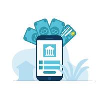 smartphone with bank bills and credit card design vector