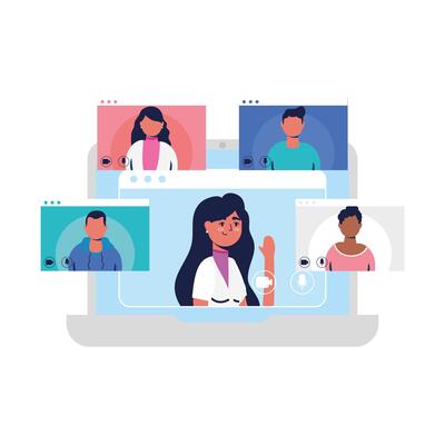 Woman avatar on laptop and people in video chat vector design