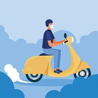 Man with medical mask on motorcycle vector design