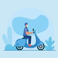 Man with medical mask on motorcycle vector design