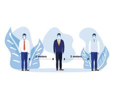 Office distancing between men with masks and leaves design vector