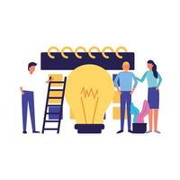 people with light bulb, calendar, and ladder vector design