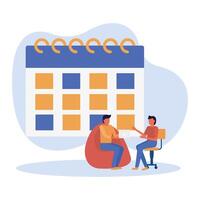 Men avatars on chairs with calendar design vector