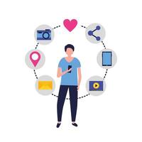 Man avatar with digital marketing icon set design vector
