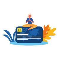 woman avatar with smartphone and credit card vector design