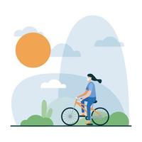 Mujer con máscara médica en diseño vectorial de bicicleta vector