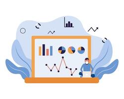 man with mask and infographic on laptop design vector