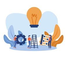 Woman and men with mask light bulb calendar and ladder design vector