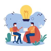 Men avatars on chairs with light bulb design vector