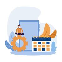 man with mask tablet gear and calendar design vector