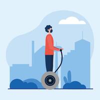 Man with medical mask on hoverboard vector design