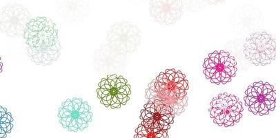 Light green, red vector doodle background with flowers.