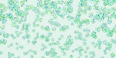 patrón de vector azul claro, verde con copos de nieve de colores.