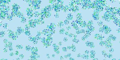 patrón de vector azul claro, verde con copos de nieve de colores.
