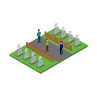 Isometric Cemetery Illustrated In Vector On White Background