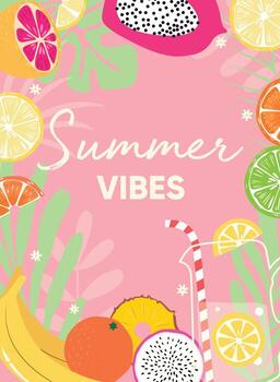 Fruit design with summer vibes typography slogan and fresh fruit and lemonade vector