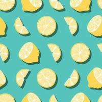 Fruit seamless pattern, lemons with shadow on bright green background vector