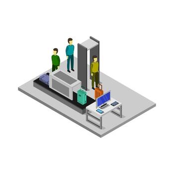 Check In Airport Isometric Illustrator In Vector On White Background