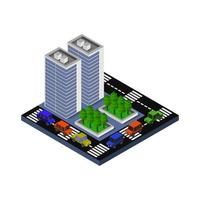 Isometric City Illustrated In Vector On White Background