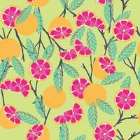 Fruit seamless pattern, grapefruit with branches and leaves vector