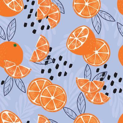 Fruit seamless pattern, oranges with leaves and abstract elements
