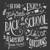 Back to school typography drawing on blackboard with motivational messages vector