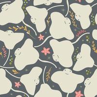 Seamless pattern with underwater ocean animals, cute stingray and starfish vector