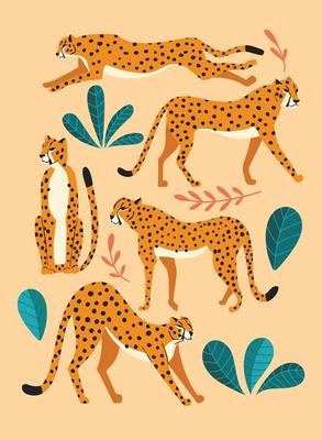 Collection of cute hand drawn cheetahs
