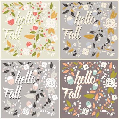 Set of autumn card design with floral frame and typography message