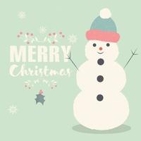 Merry Christmas lettering postcard with smiling snowman vector