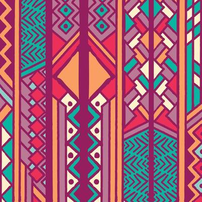 Tribal ethnic colorful bohemian pattern with geometric elements, African mud cloth