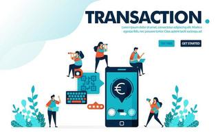 Vector illustration safe mobile banking. Transfers and bill payments with mobile cashless system. Safe payment with qr code. Designed for landing page, web, banner, template, background, flyer, poster