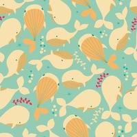 Seamless pattern with underwater ocean animal whales vector