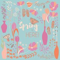 Floral spring card design, with hand drawn flowers vector