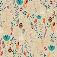 Seamless pattern design with hand drawn flowers, floral elements and feathers vector