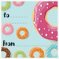 Diseño de tarjeta de cumpleaños con coloridos donuts sabrosos brillantes vector