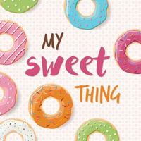 Poster design with colorful glossy tasty donuts