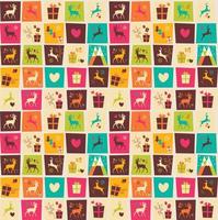 Seamless patterns with colorful squares, Christmas reindeers, gift boxes and snowflakes vector