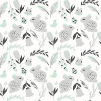 Seamless pattern with rabbits, lady bugs, birds and flowers vector