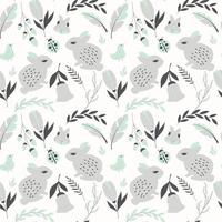 Seamless pattern with rabbits, lady bugs, birds and flowers vector