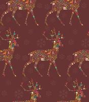 Seamless pattern with ornamental Christmas reindeer with snowflakes vector