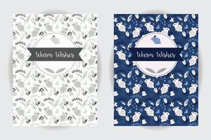 Retro invitation and greeting card set with seamless animal and flower pattern vector